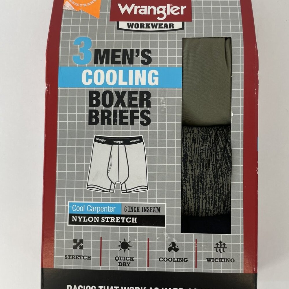 Wrangler men's Cooling Boxer Briefs Cool Carpenter 6 in inseam Nylon Stretch 2XL